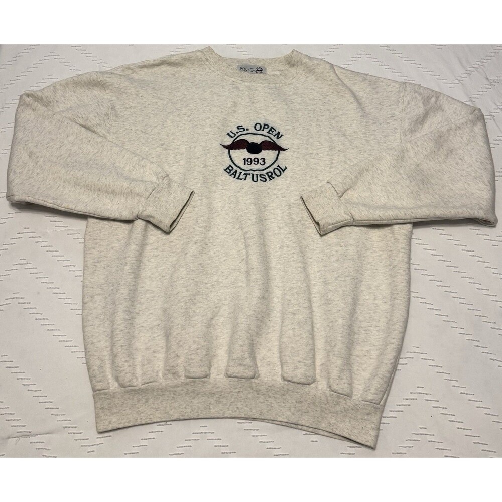 Vintage US Open Baltusrol Golf Izod Club White Ivory Sweatshirt Crew Large 1993
